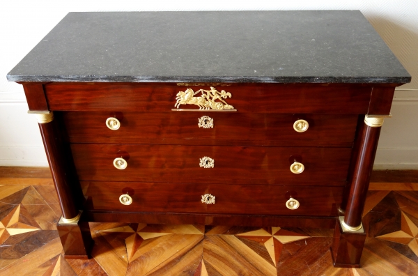 French Empire mahogany chest of drawers or commode - ormolu bronzes attributed to Ravrio