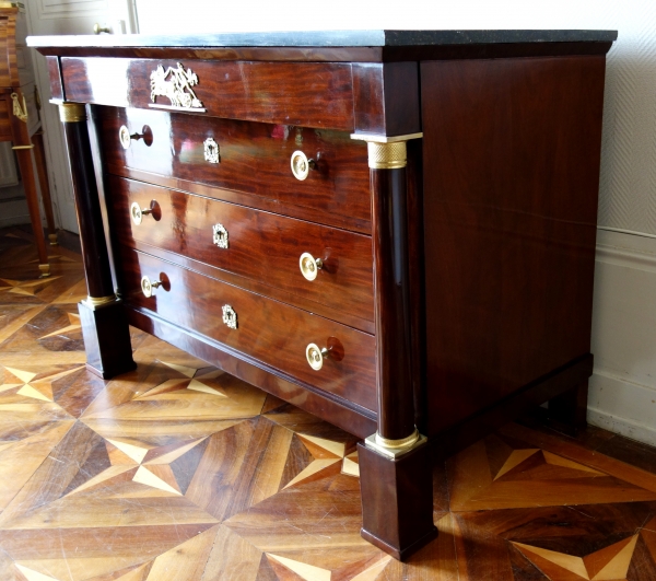 French Empire mahogany chest of drawers or commode - ormolu bronzes attributed to Ravrio