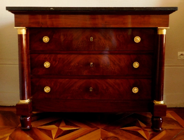 French Empire mahogany & ormolu chest of drawers or commode - 115cm