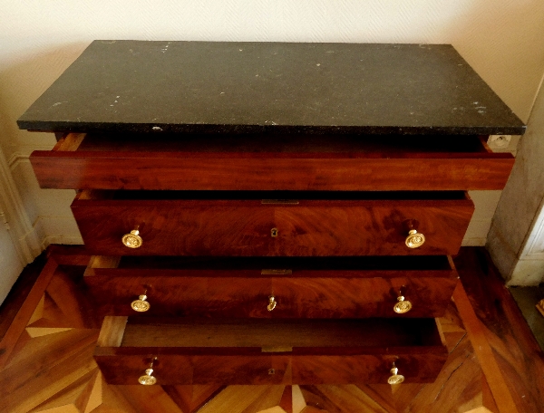 French Empire mahogany & ormolu chest of drawers or commode - 115cm