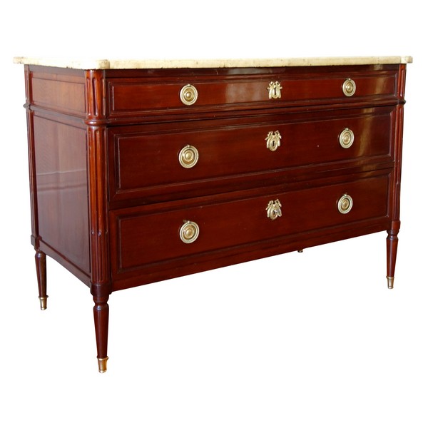 Nicolas Petit : Louis XVI mahogany commode / chest of drawers, 18th century - signed