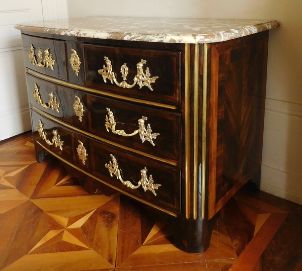 Jean Mathieu Chevallier : commode d'époque Régence Louis XV en bois de violette - estampille