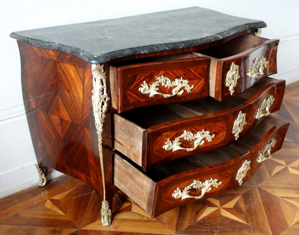 Jean Baptiste Hedouin : Louis XV violetwood marquetry and Portor marble commode - stamped