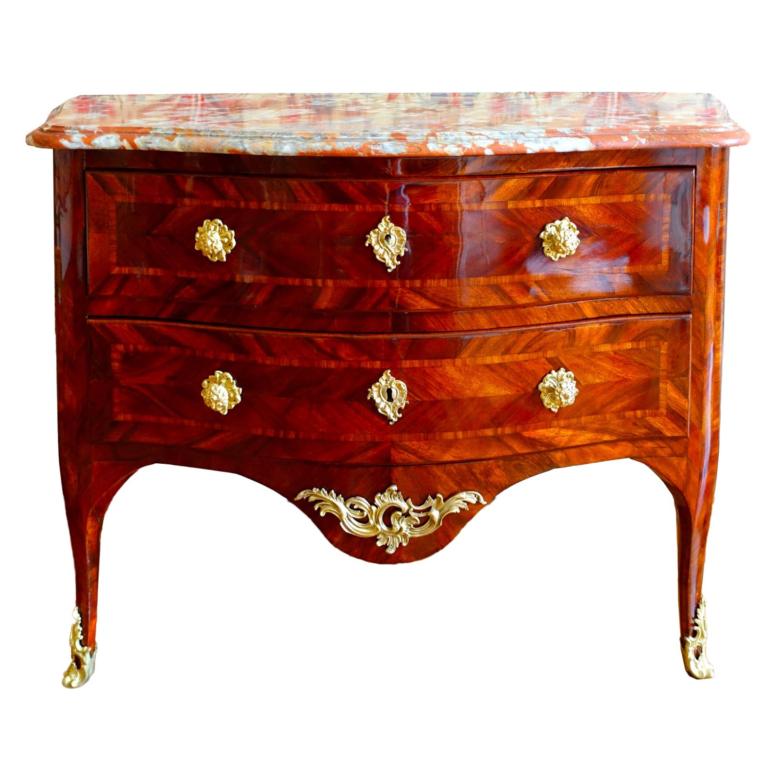 Hubert Hansen : commode d'époque Louis XV en plaquage de satiné - estampillée