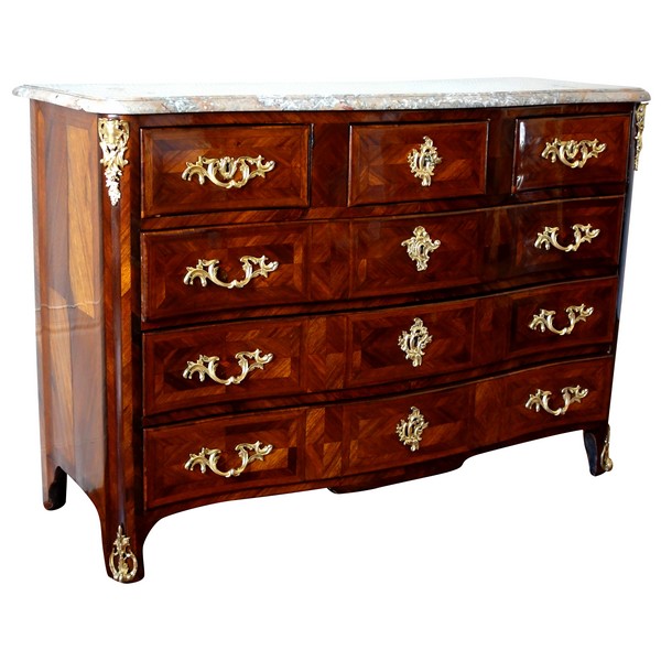 Francois Garnier : large marquetry commode, 18th century production - Louis XV period - stamped