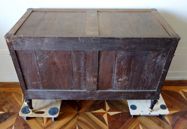 Louis XVI plum pudding mahogany chest of drawers / commode, Turquin marble, late 18th century