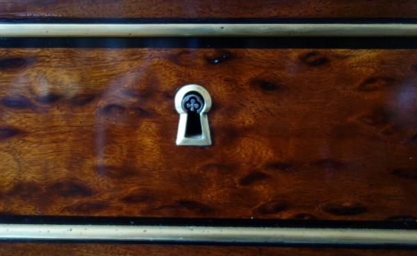 Louis XVI plum pudding mahogany chest of drawers / commode, Turquin marble, late 18th century