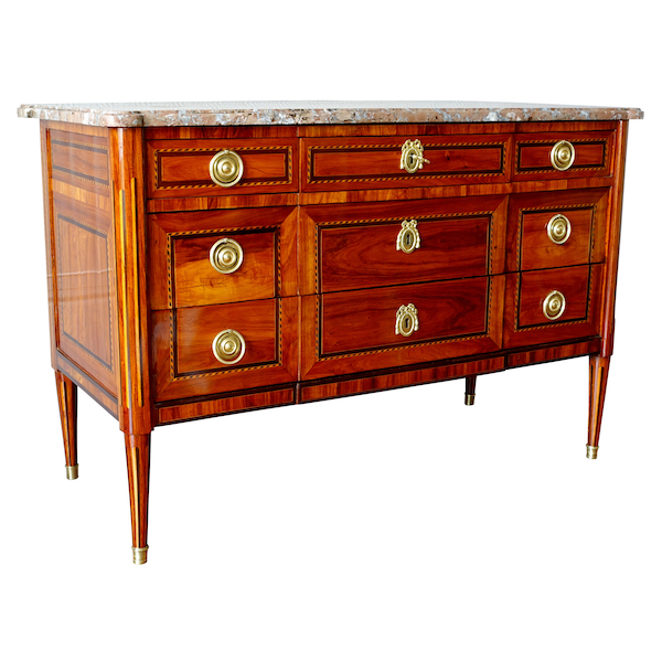 Louis XVI marquetry commode / chest of drawers stamped Vassou - late 18th century