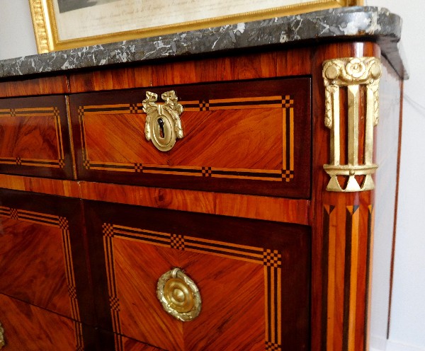 Louis XVI marquetry commode / chest of drawers stamped Vassou