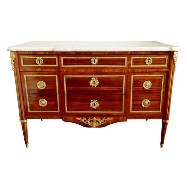 Louis XVI commode / chest of drawers, satin wood and ormolu, attributed to Jean Caumont (stamped)