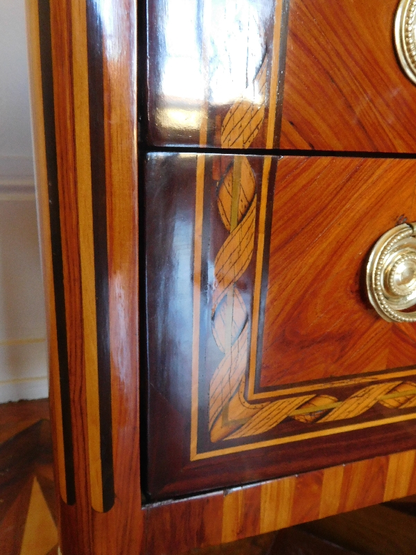 Louis XVI marquetry commode / chest of drawers stamped Reizell, 18th century