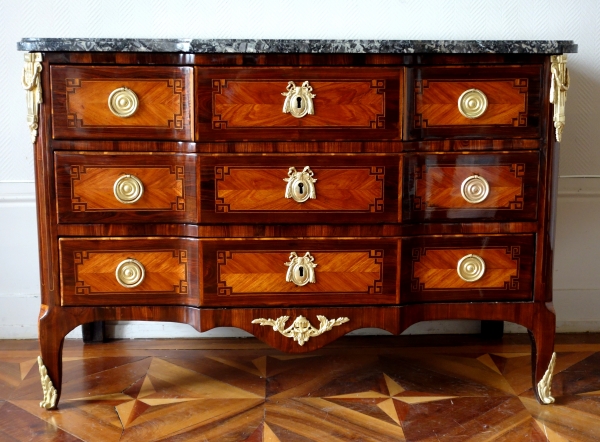 Hubert Roux : marquetry commode, Louis XV Louis XVI Transition period - stamped