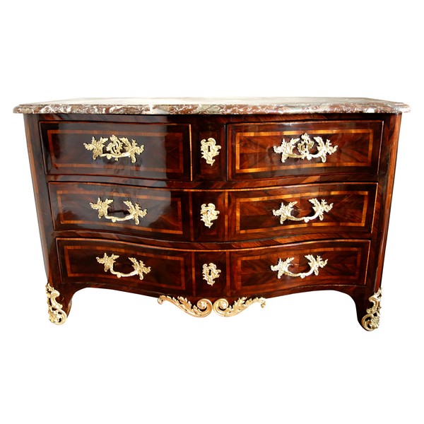 Pierre Fléchy : commode Régence d'époque Louis XV en bois de violette - estampillée