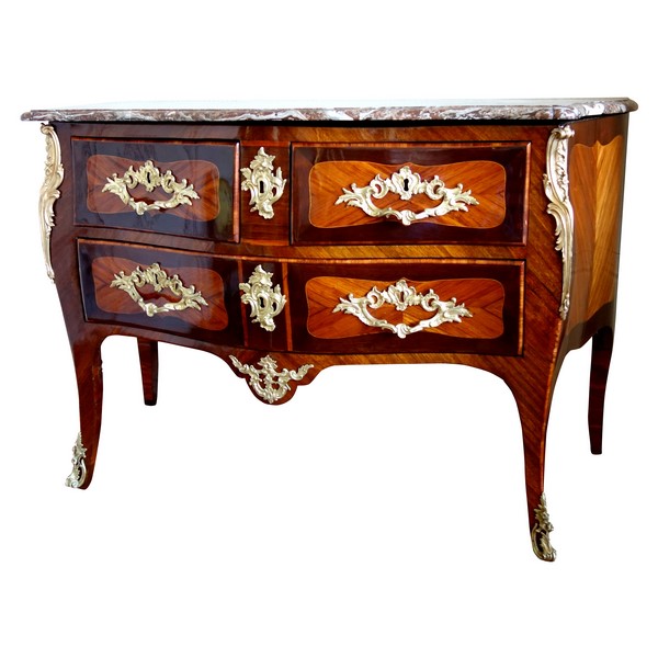 JB Galet : commode sauteuse d'époque Louis XV en marqueterie, estampillée