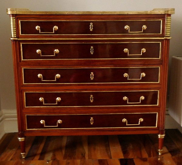 Commode secrétaire en acajou, époque Louis XVI, estampille de L. Martine