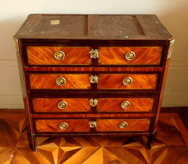 Commode secrétaire d'époque Transition Louis XVI en marqueterie, travail Parisien circa 1775-80