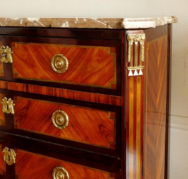 Marquetry commode / chest / writing desk, Louis XV - Louis XVI Parisian production circa 1775-1780