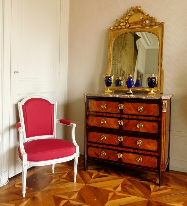 Commode secrétaire d'époque Transition Louis XVI en marqueterie, travail Parisien circa 1775-80