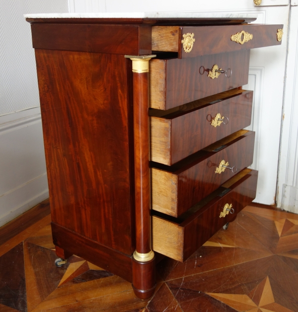 Commode de toilette Empire en acajou et bronze doré au mercure