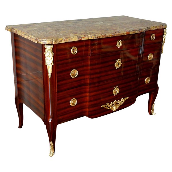 JG Schlichtig - Transition Parisian satin mahogany commode / chest of drawers, 18th century circa 1770