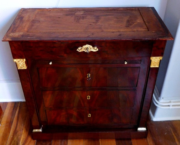 Empire travel or officer piece of furniture : mahogany and ormolu commode console - France circa 1810