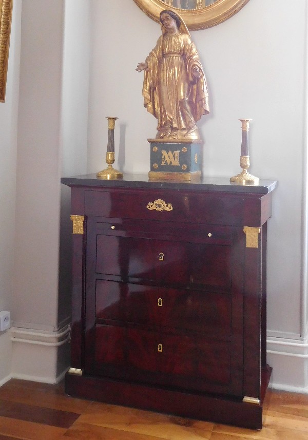 Empire travel or officer piece of furniture : mahogany and ormolu commode console - France circa 1810