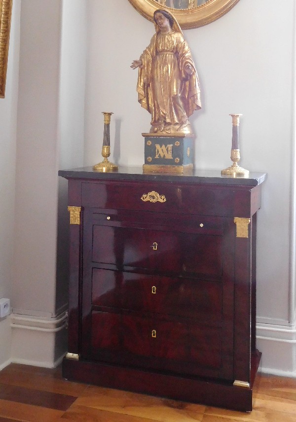 Meuble de voyage, commode console en acajou et bronze doré, époque Empire