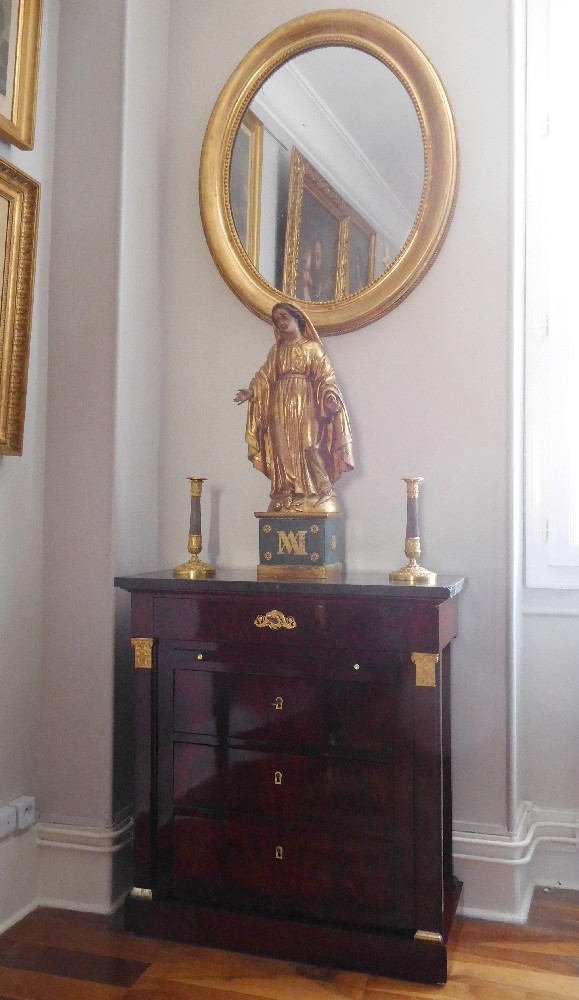 Meuble de voyage, commode console en acajou et bronze doré, époque Empire