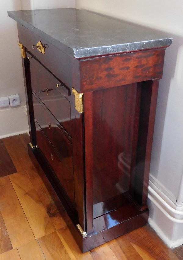 Meuble de voyage, commode console en acajou et bronze doré, époque Empire