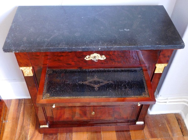 Meuble de voyage, commode console en acajou et bronze doré, époque Empire