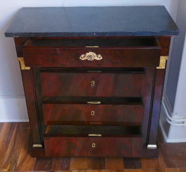 Meuble de voyage, commode console en acajou et bronze doré, époque Empire