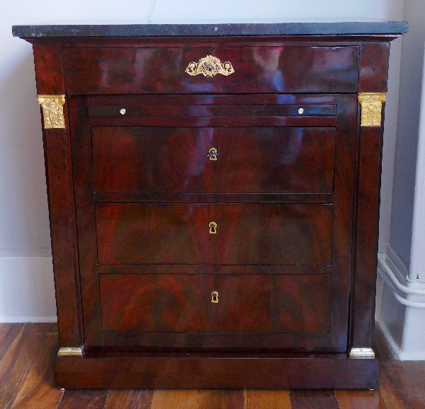 Meuble de voyage, commode console en acajou et bronze doré, époque Empire