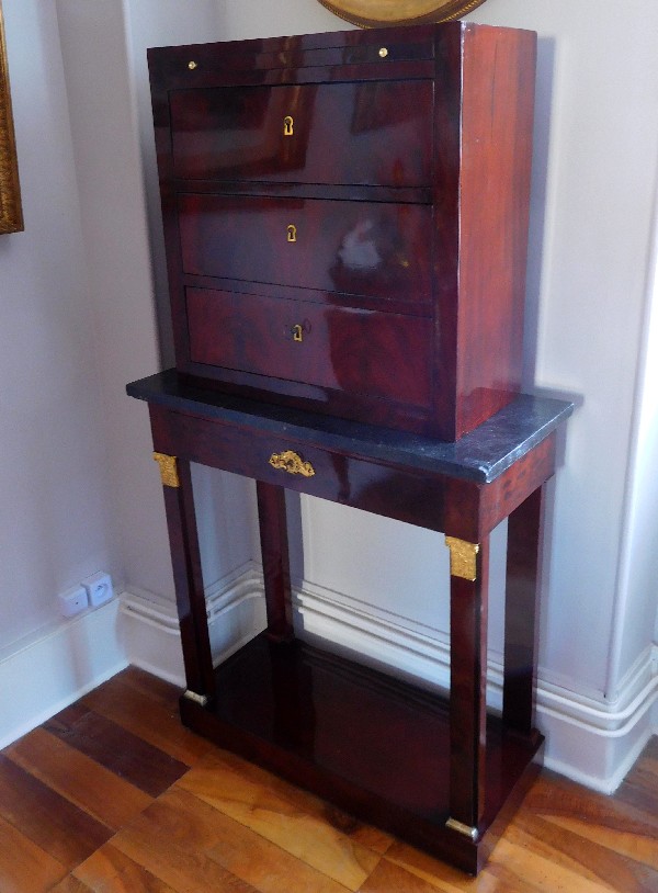 Meuble de voyage, commode console en acajou et bronze doré, époque Empire