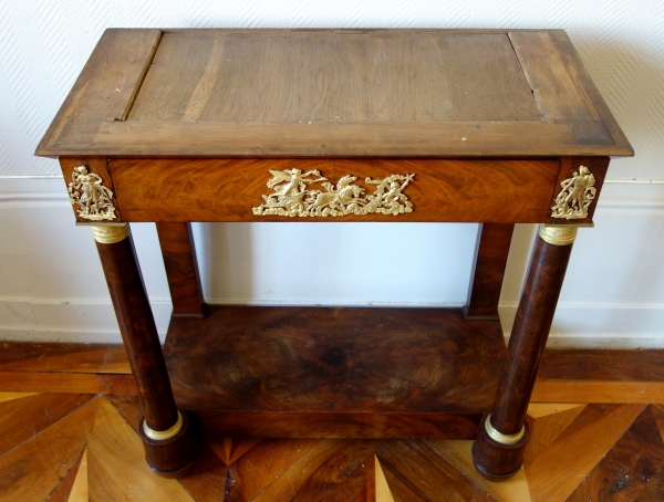 Small Empire mahogany console, mercury gilt bronze, early 19th century