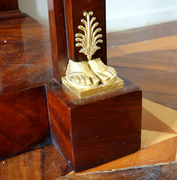 Console Consulat Retour d'Egypte - acajou, bronze doré au mercure et marbre bleu Turquin