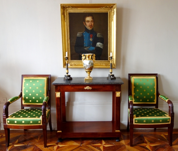 Console d'époque Consulat Empire en acajou et bronzes dorés au mercure