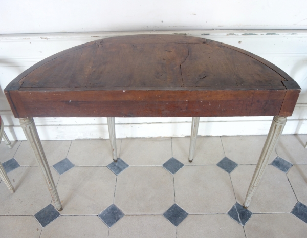 Louis XVI half-moon-shaped console, patinated wood, breche marble on top, 18th century