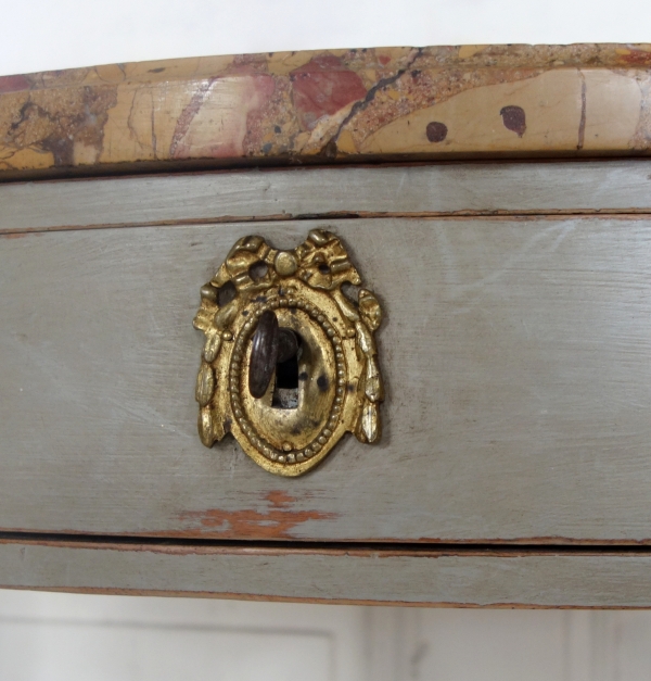 Louis XVI half-moon-shaped console, patinated wood, breche marble on top, 18th century