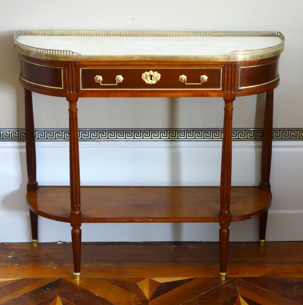 Console desserte demi-lune en acajou, époque Louis XVI