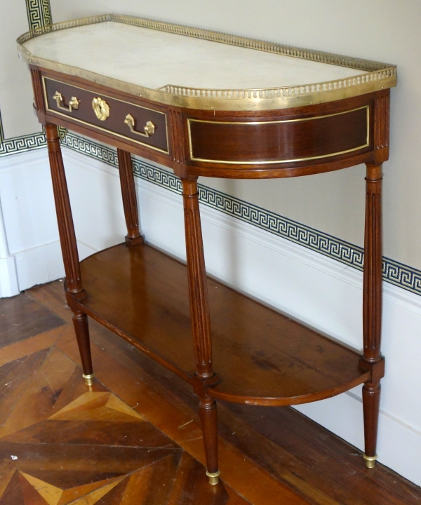 Console desserte demi-lune en acajou, époque Louis XVI