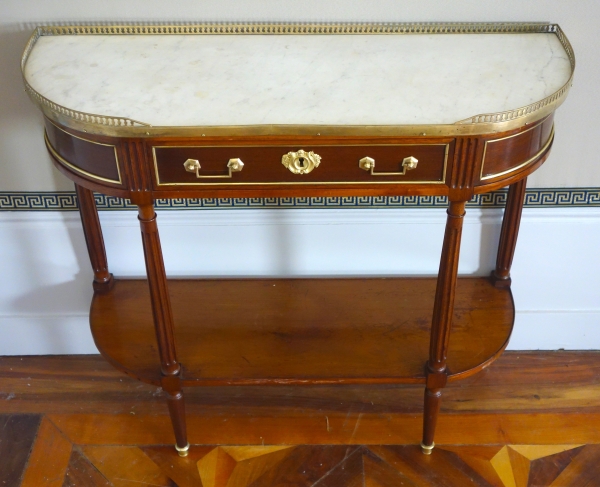 Console desserte demi-lune en acajou, époque Louis XVI