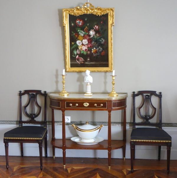 Console desserte demi-lune en acajou, époque Louis XVI