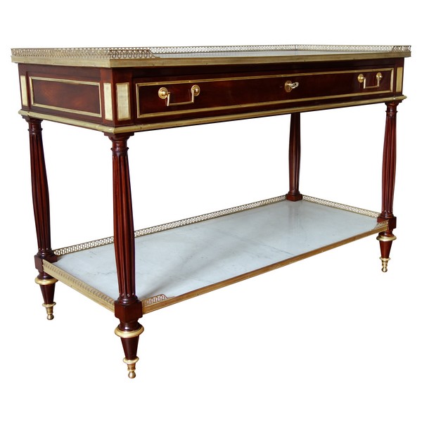 Nicolas Grevenich : grande console desserte en acajou et bronze doré - fin de l'époque Louis XVI