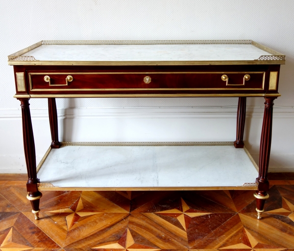 Nicolas Grevenich : grande console desserte en acajou et bronze doré - fin de l'époque Louis XVI