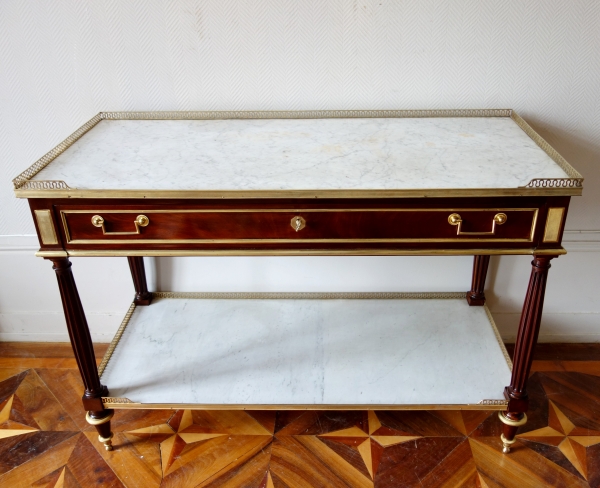 Nicolas Grevenich : grande console desserte en acajou et bronze doré - fin de l'époque Louis XVI