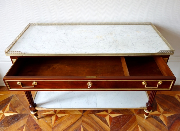 Nicolas Grevenich : grande console desserte en acajou et bronze doré - fin de l'époque Louis XVI