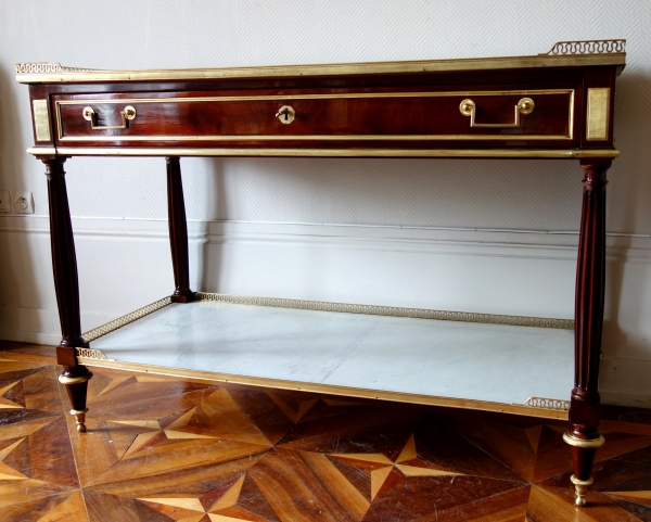 Nicolas Grevenich : grande console desserte en acajou et bronze doré - fin de l'époque Louis XVI