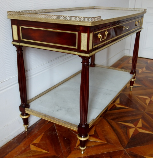 Nicolas Grevenich : grande console desserte en acajou et bronze doré - fin de l'époque Louis XVI