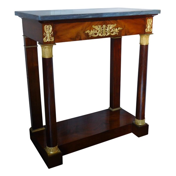 Empire mahogany console, early 19th century, mercury gilt ormolu ornamentation