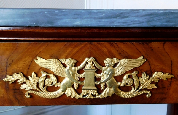 Empire mahogany console, early 19th century, mercury gilt ormolu ornamentation